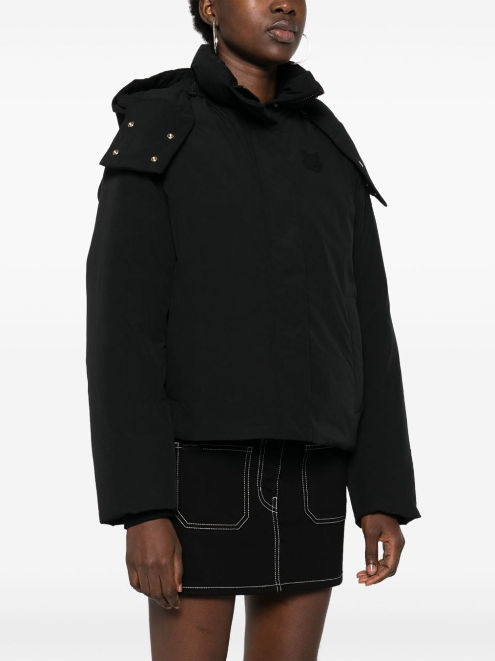 MAISON KITSUNE Black Water-Repellent Padded Down Coat with Fox Motif image 3