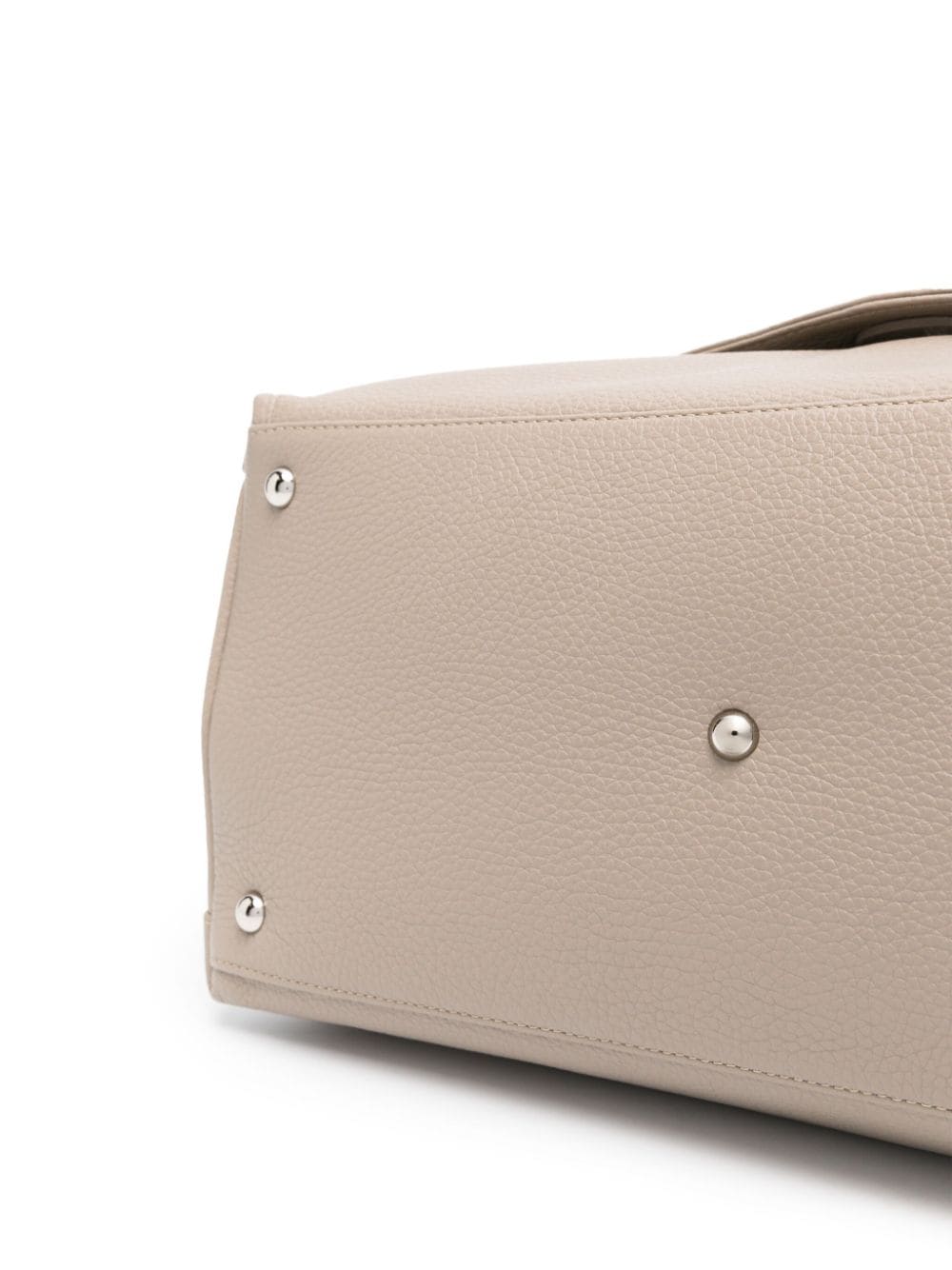 Zanellato Taupe Grey Calf Leather Grained Shoulder Bag with Silver-Tone Studs image 1