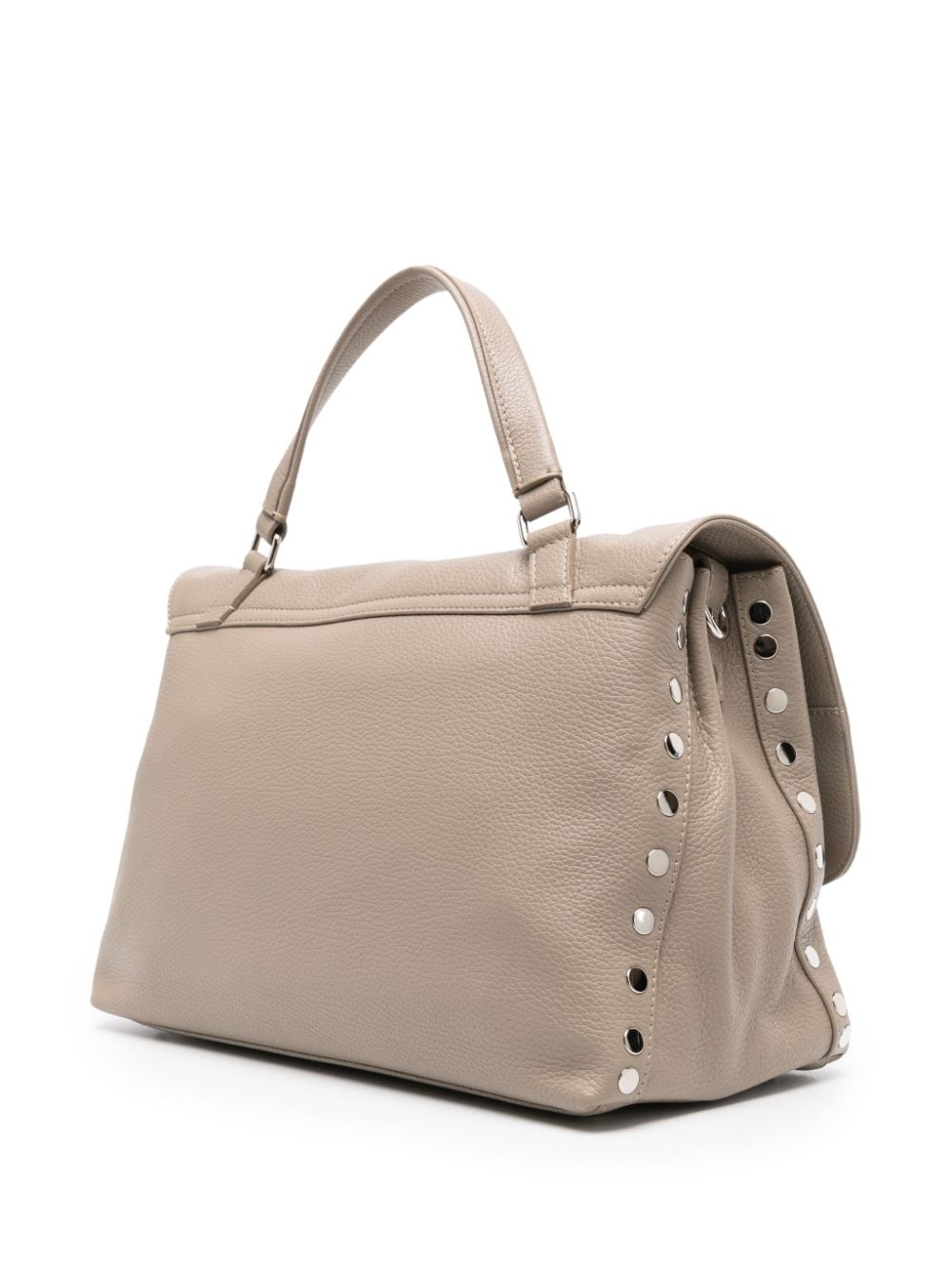 Zanellato Taupe Grey Calf Leather Grained Shoulder Bag with Silver-Tone Studs image 4