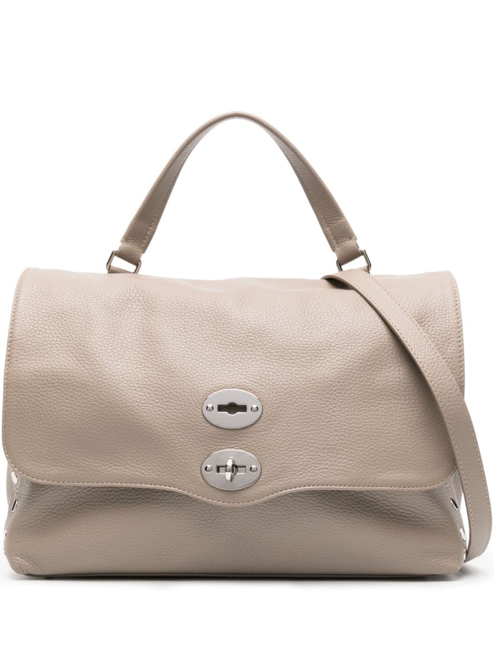 Zanellato Taupe Grey Calf Leather Grained Shoulder Bag with Silver-Tone Studs image 0