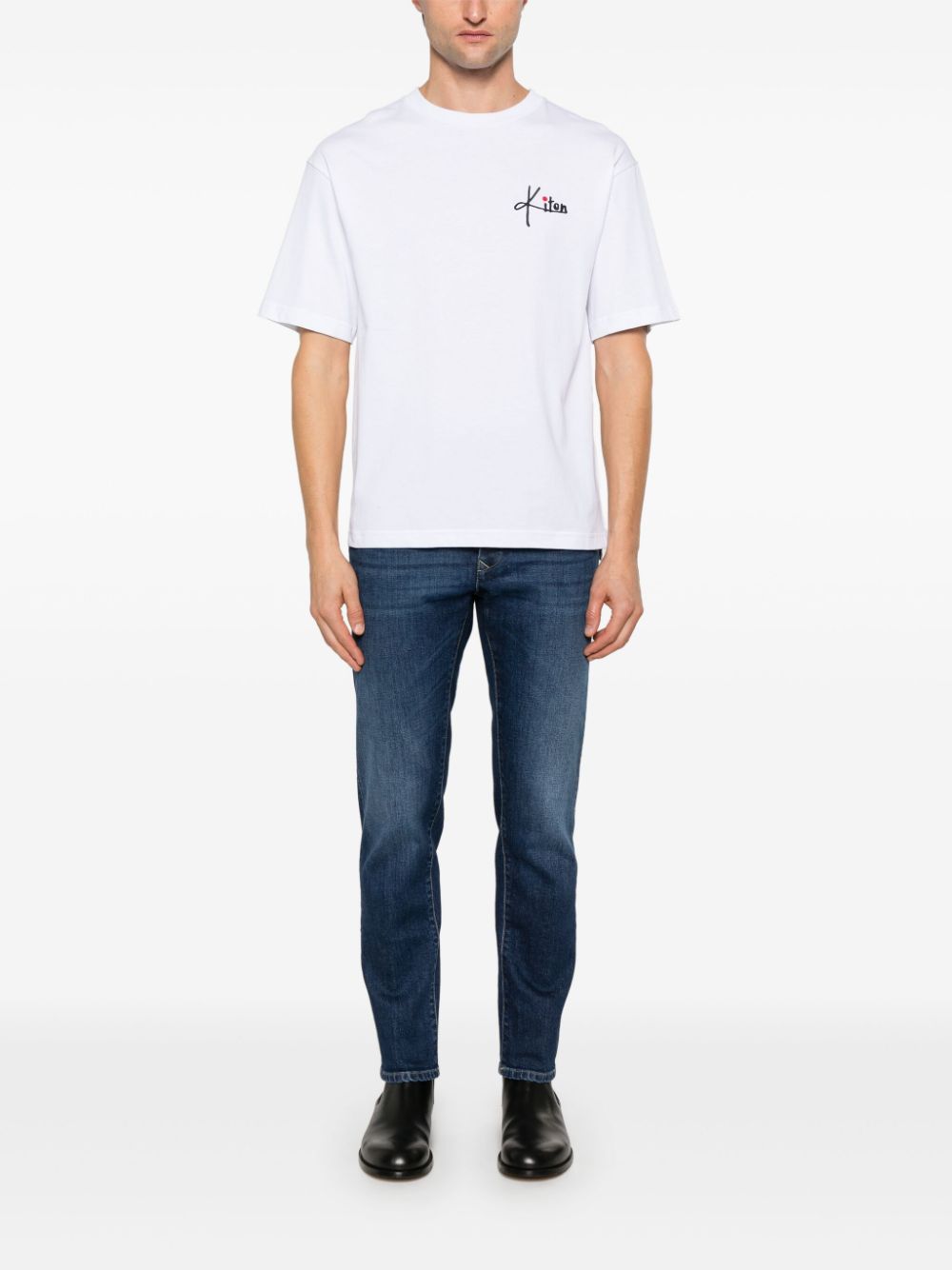 Kiton Men's White Cotton T-Shirt with Embroidered Logo image 2