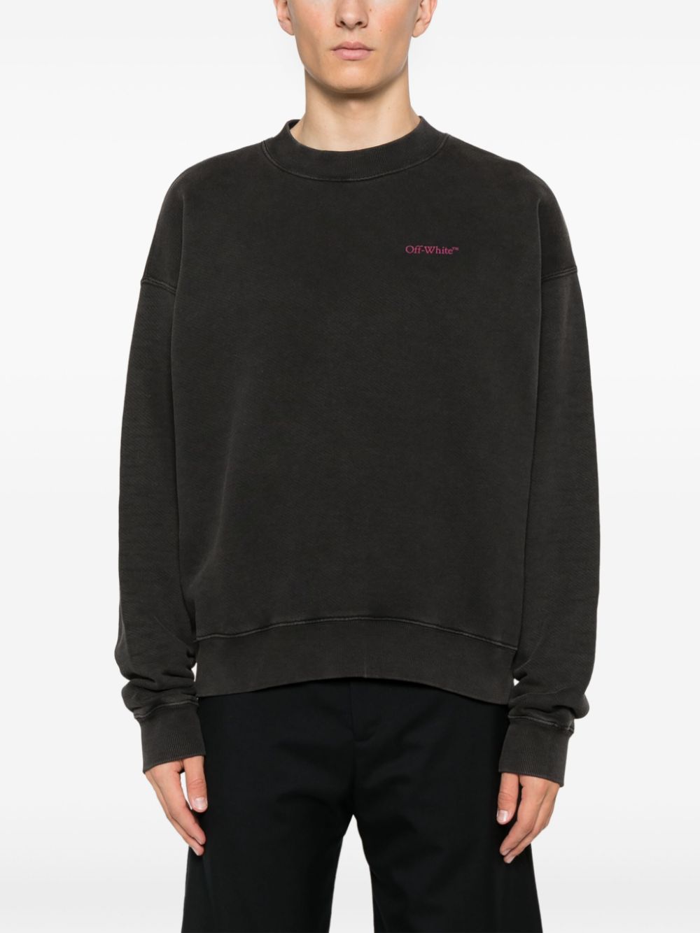 Off-White Black Cotton Crewneck Sweater with Bacchus Print image 1