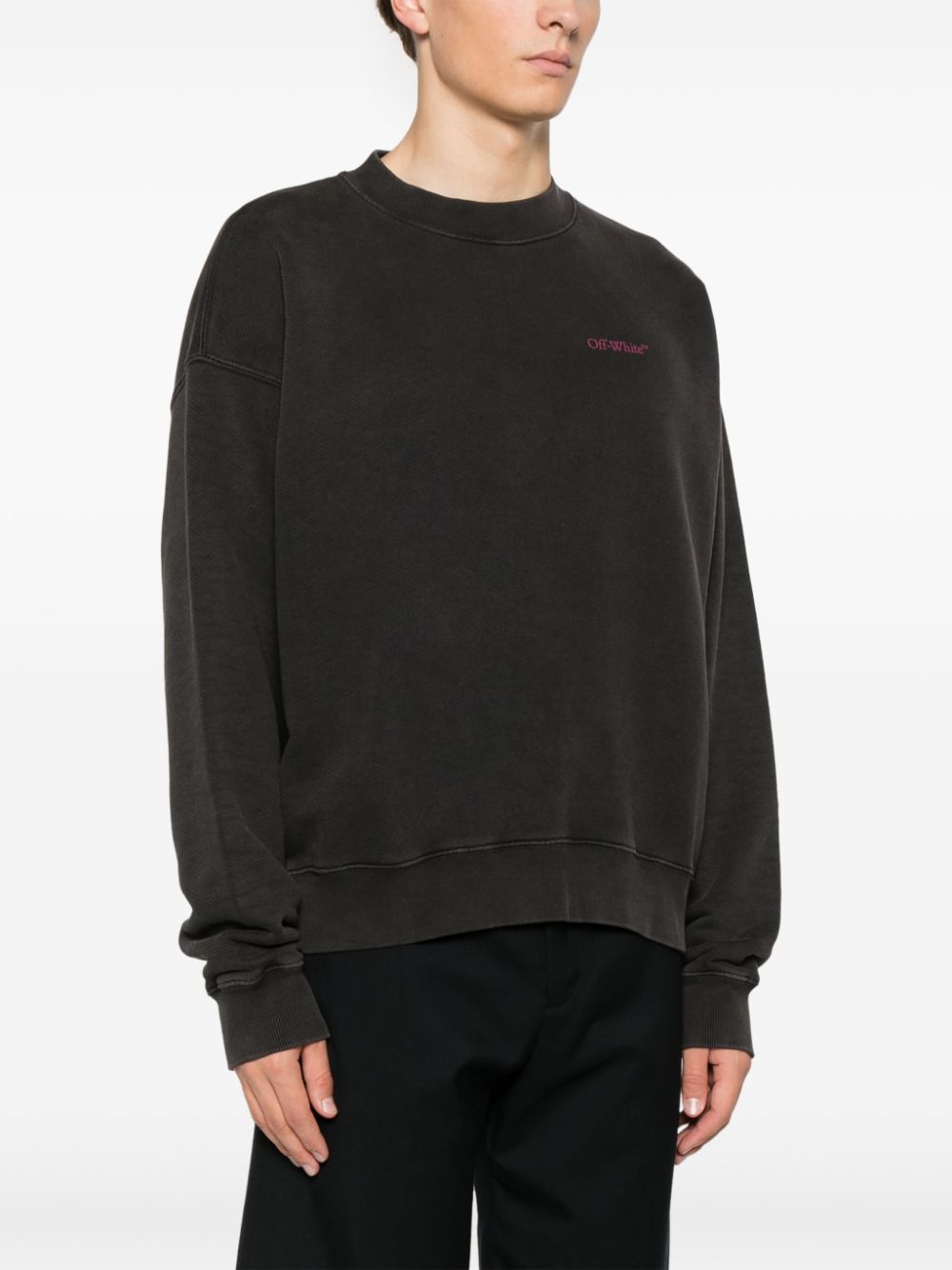 Off-White Black Cotton Crewneck Sweater with Bacchus Print image 2