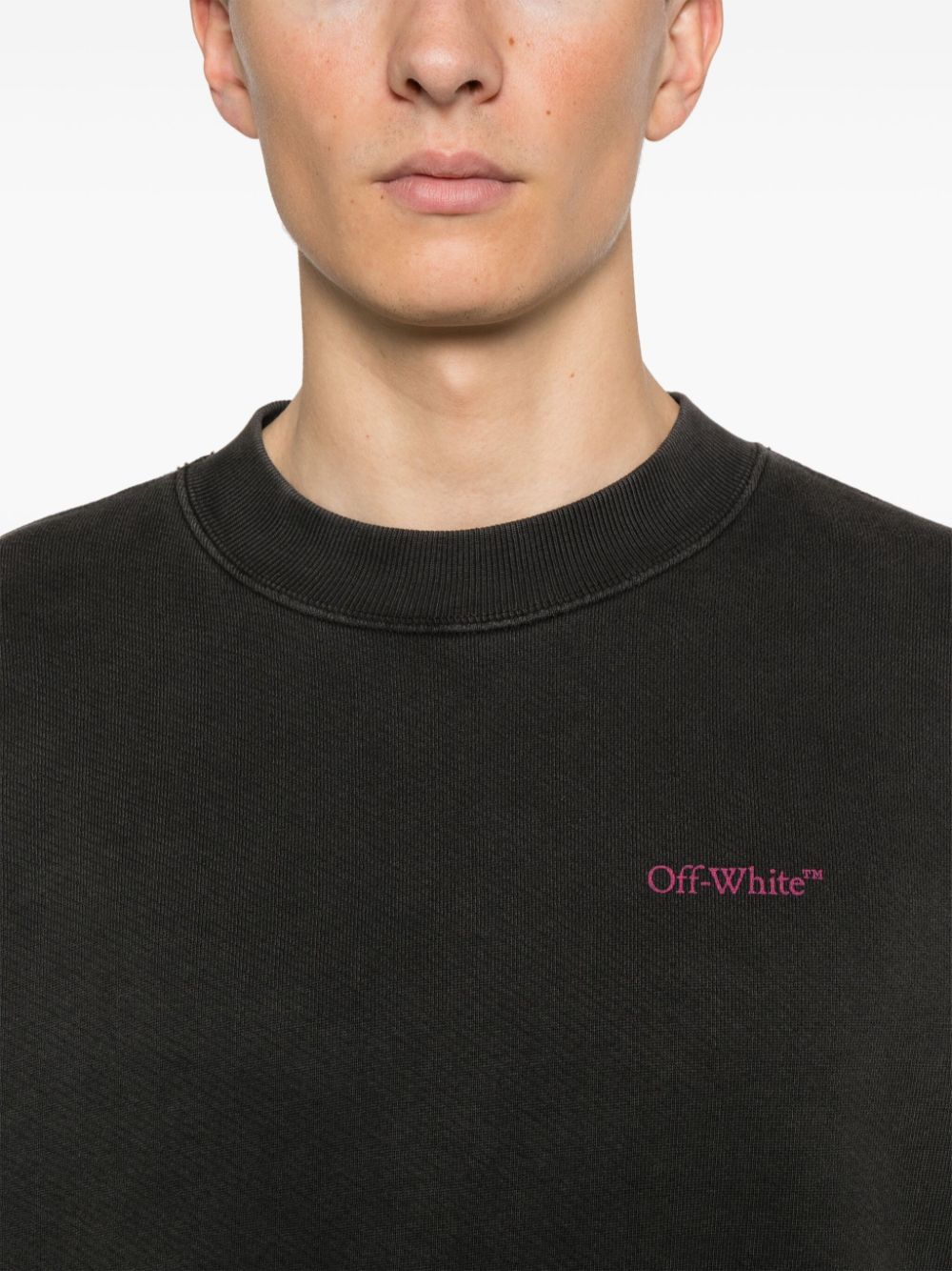 Off-White Black Cotton Crewneck Sweater with Bacchus Print image 3