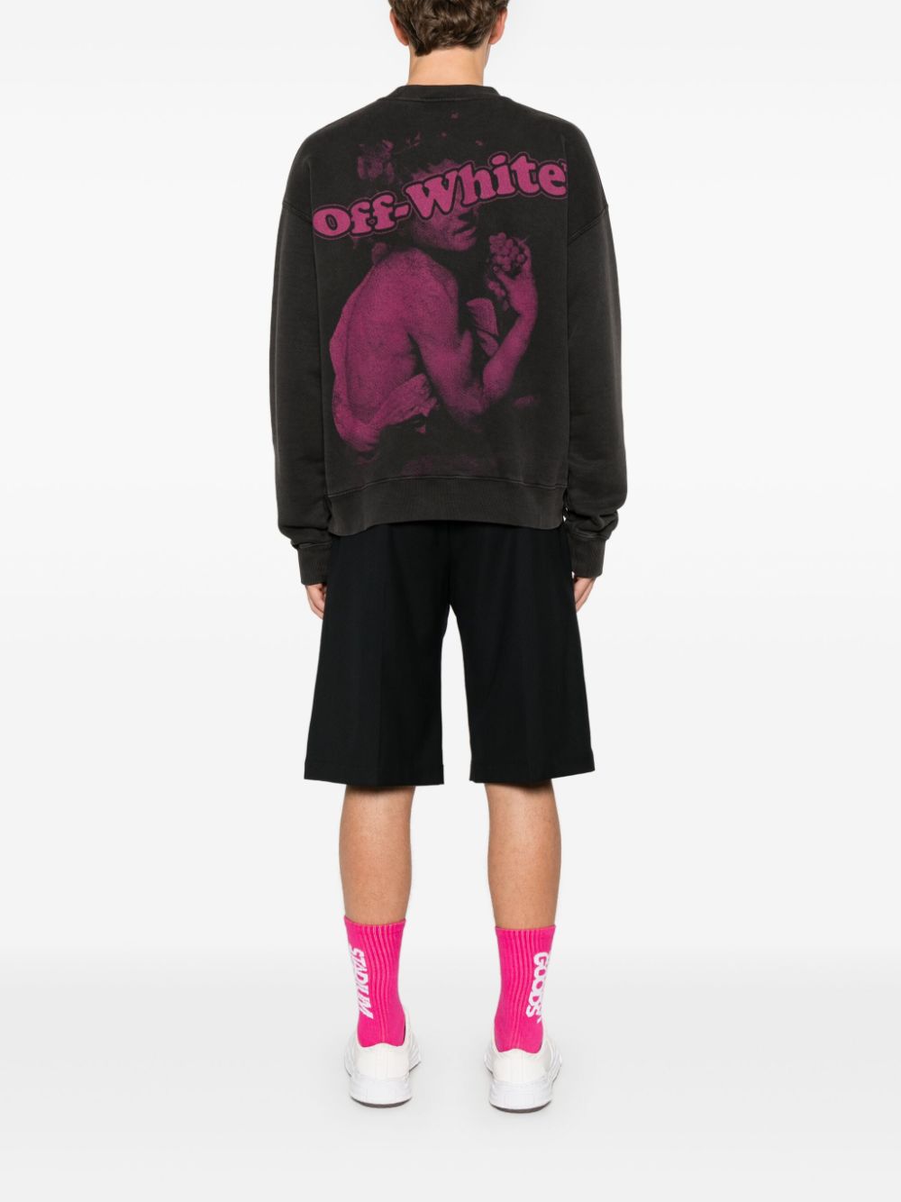 Off-White Black Cotton Crewneck Sweater with Bacchus Print image 4