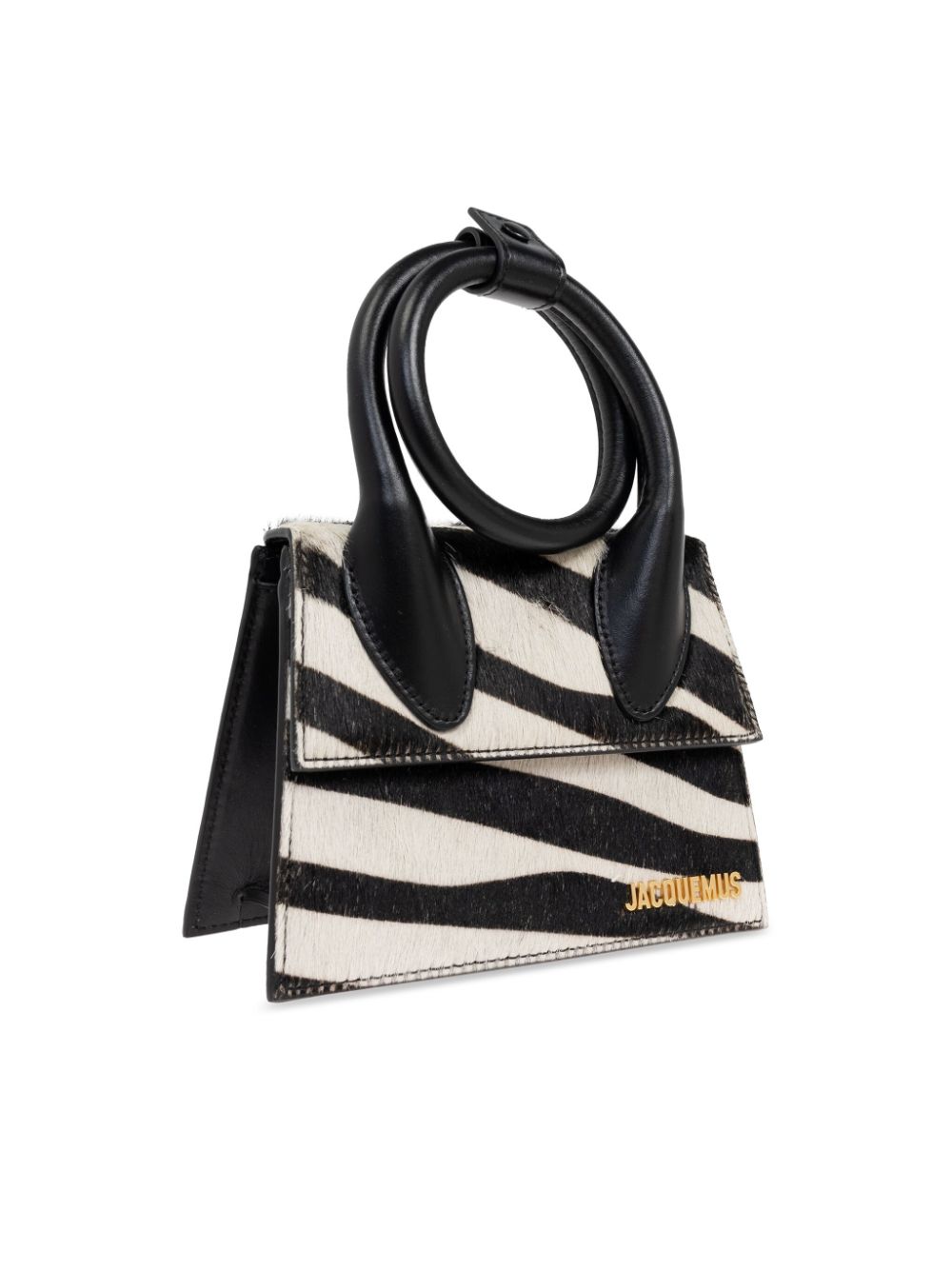 JACQUEMUS Le Chiquito Calf Hair Zebra Print Foldover Bag - Black image 2