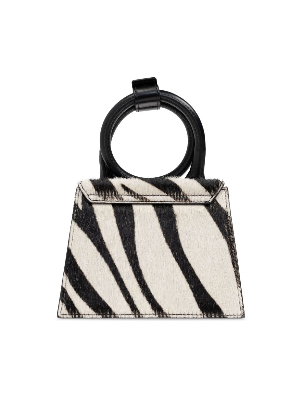 JACQUEMUS Le Chiquito Calf Hair Zebra Print Foldover Bag - Black image 3