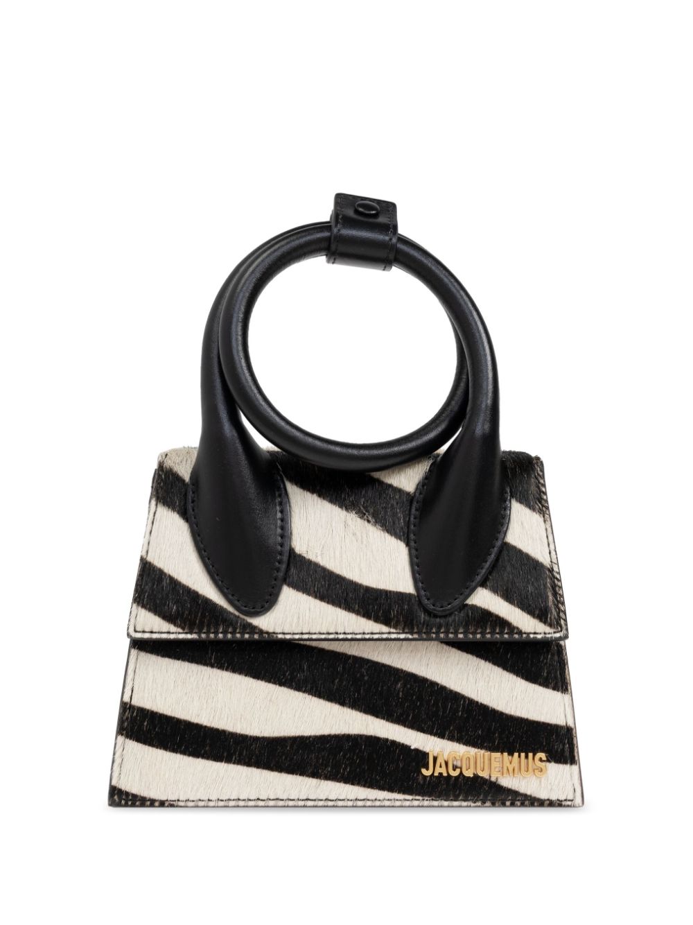 JACQUEMUS Le Chiquito Calf Hair Zebra Print Foldover Bag - Black image 0