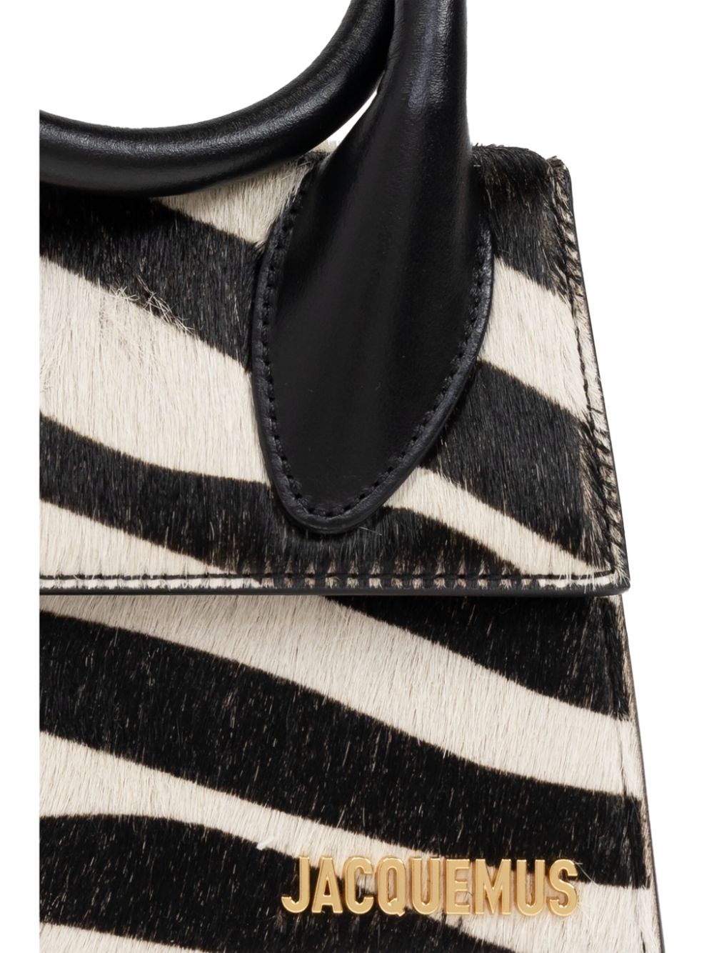 JACQUEMUS Le Chiquito Calf Hair Zebra Print Foldover Bag - Black image 5