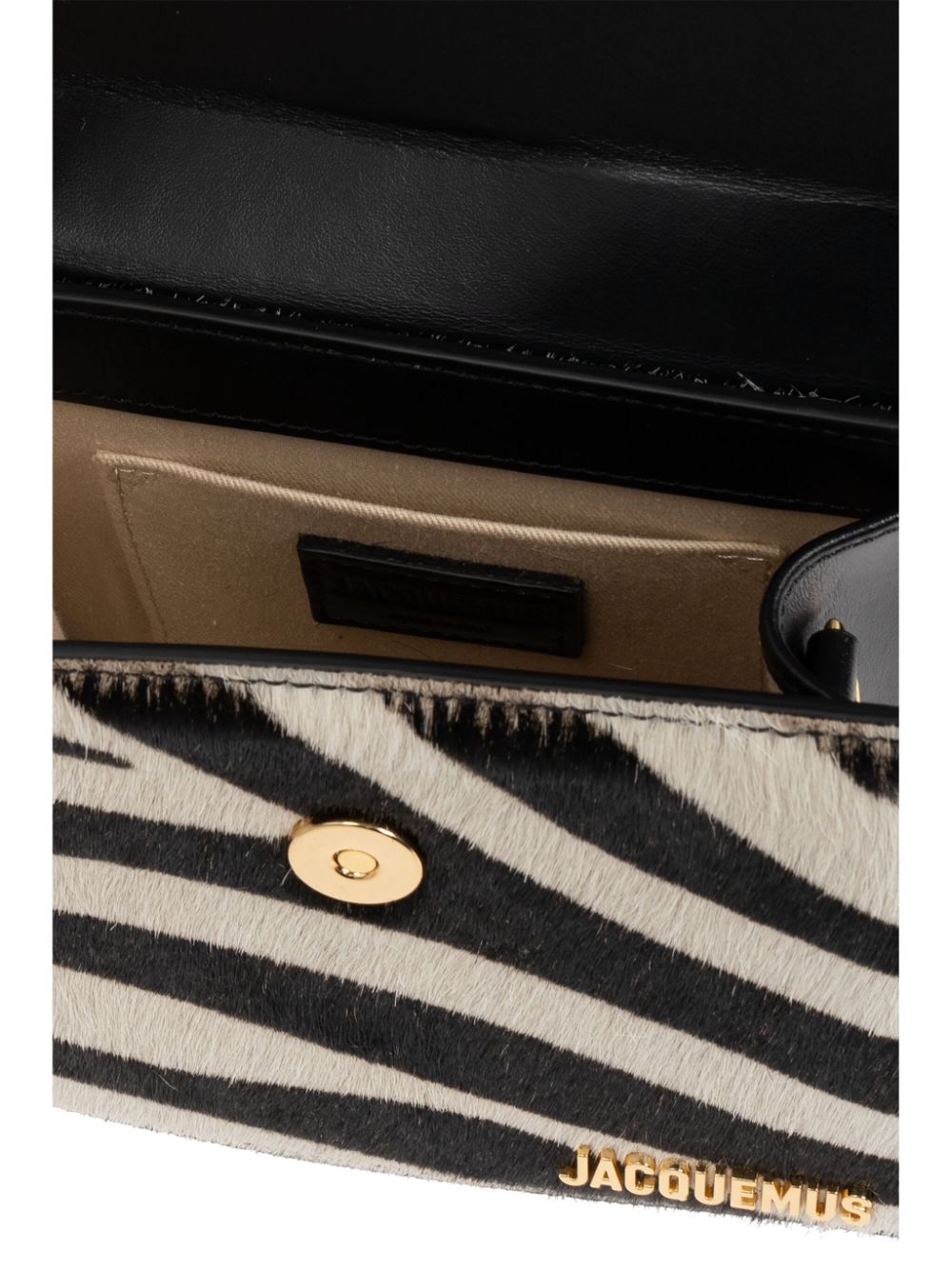 JACQUEMUS Le Chiquito Calf Hair Zebra Print Foldover Bag - Black image 6