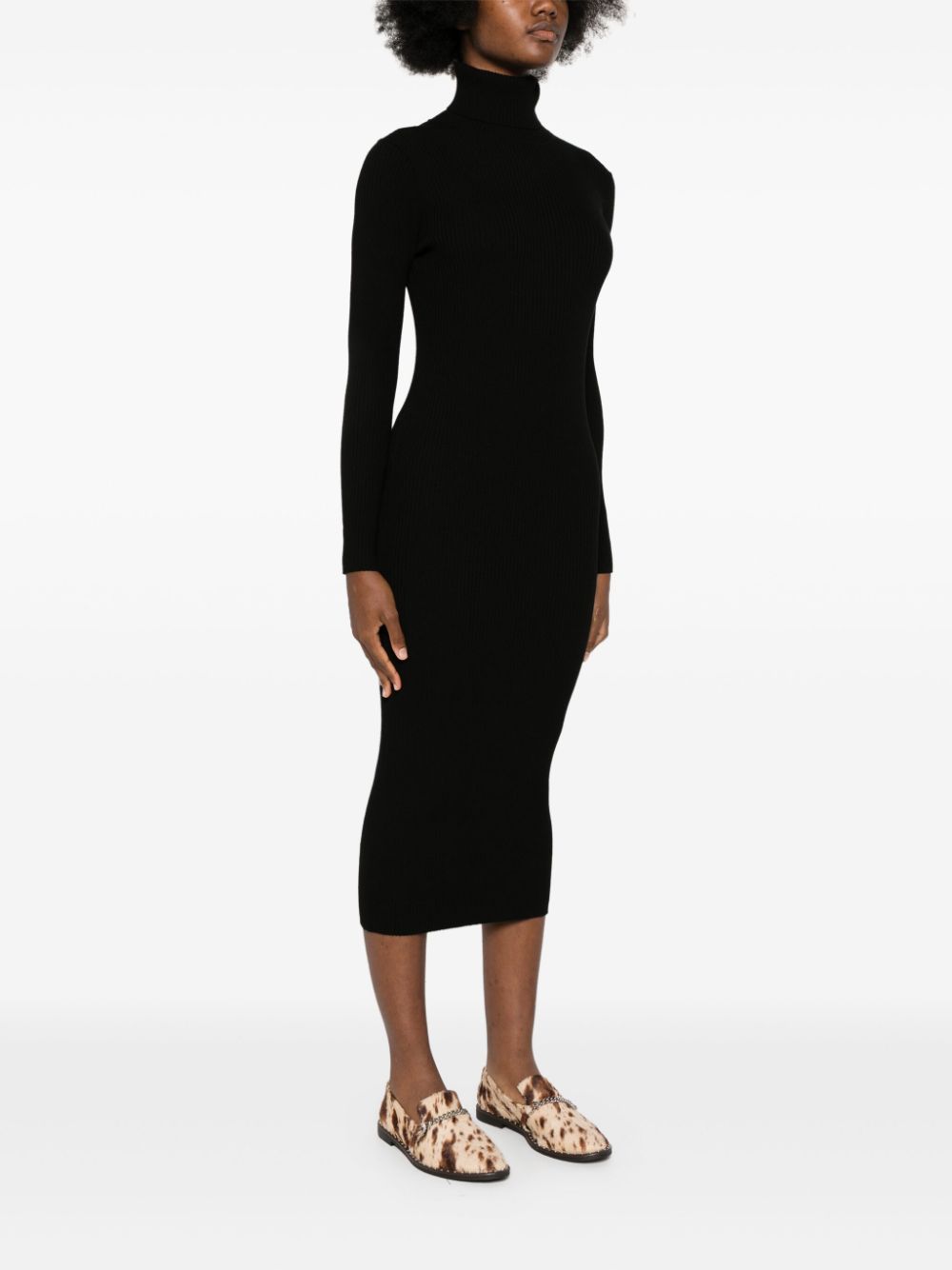 Parosh Black Ribbed Knit Roll Neck Dress image 1