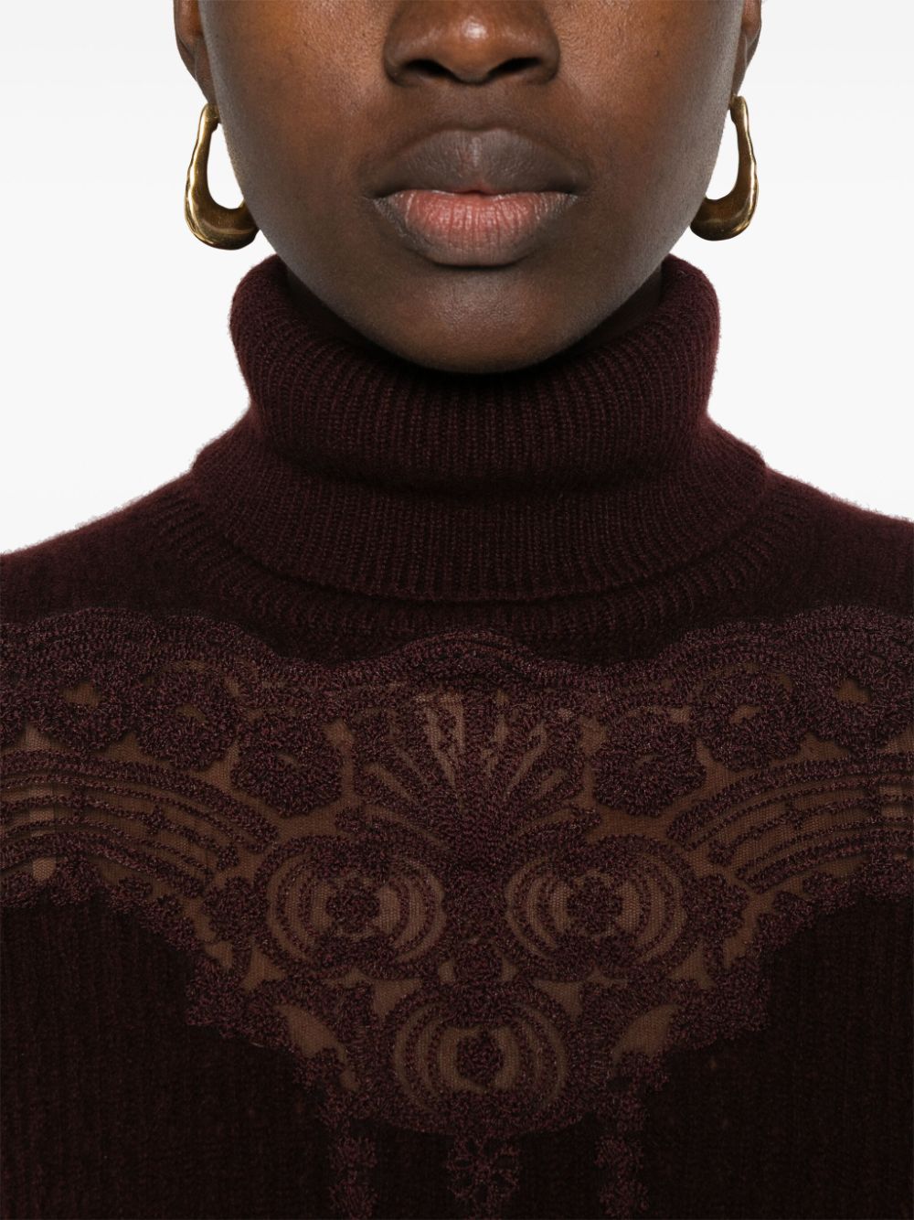 Ermanno Scervino Bordeaux Cashmere Knit Sweater with Lace Inserts image 3