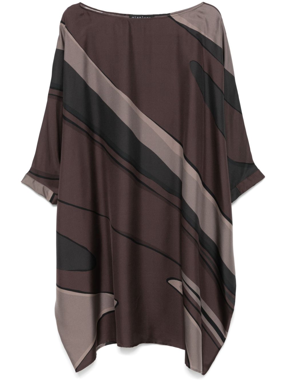 Gianluca Capannolo Abstract Print Brown Silk Satin Dress image 0