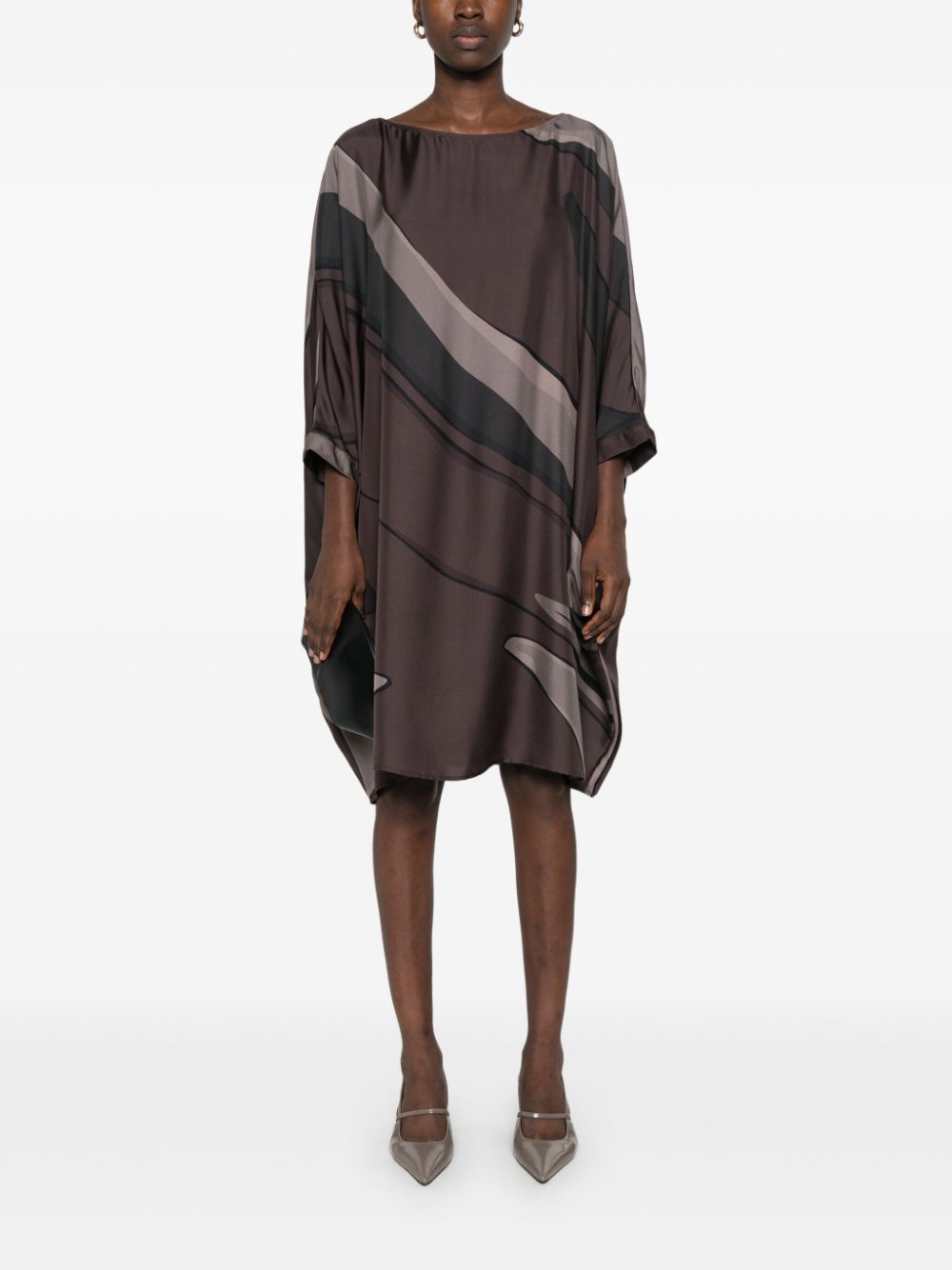 Gianluca Capannolo Abstract Print Brown Silk Satin Dress image 1