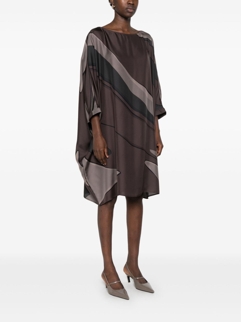 Gianluca Capannolo Abstract Print Brown Silk Satin Dress image 4