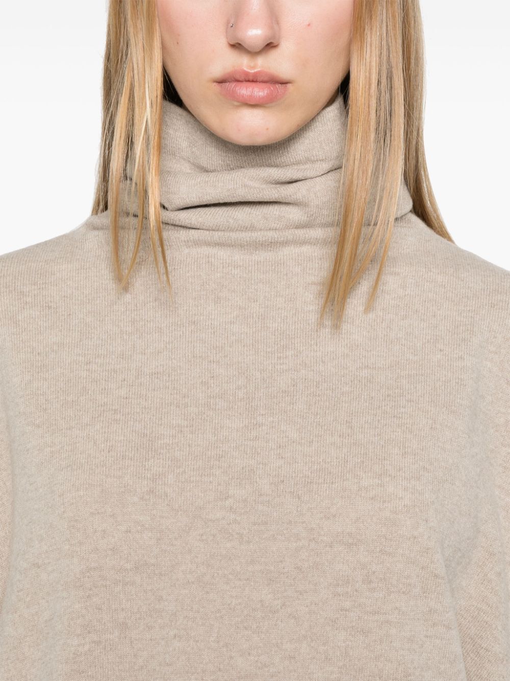 Daniela Gregis Beige Ribbed Roll Neck Sweater image 4