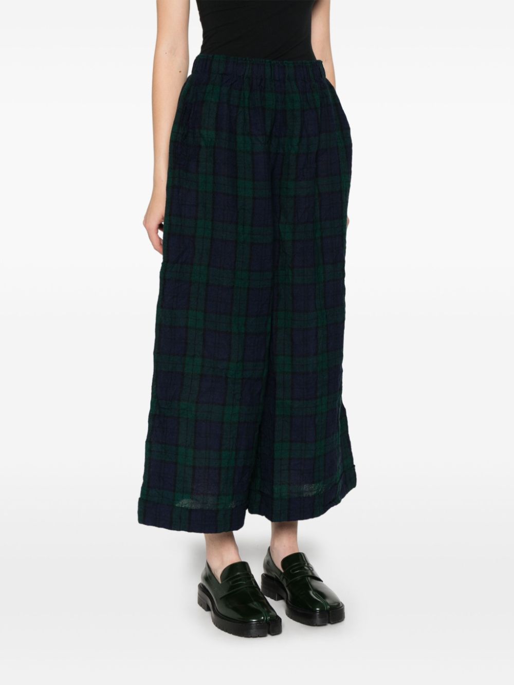 Daniela Gregis Green Tartan Check Wide Leg Cropped Trousers image 1