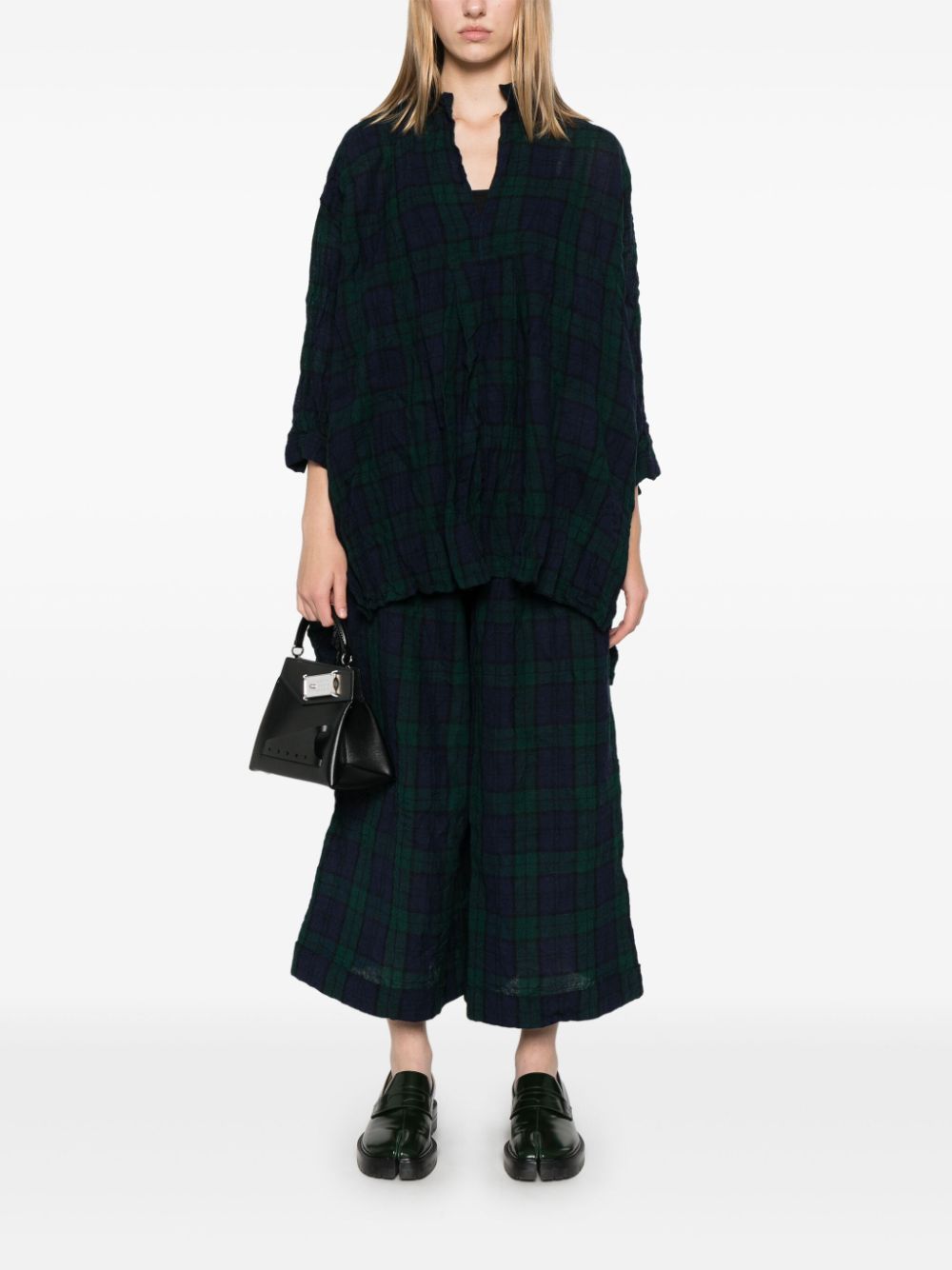 Daniela Gregis Green Tartan Check Wide Leg Cropped Trousers image 2