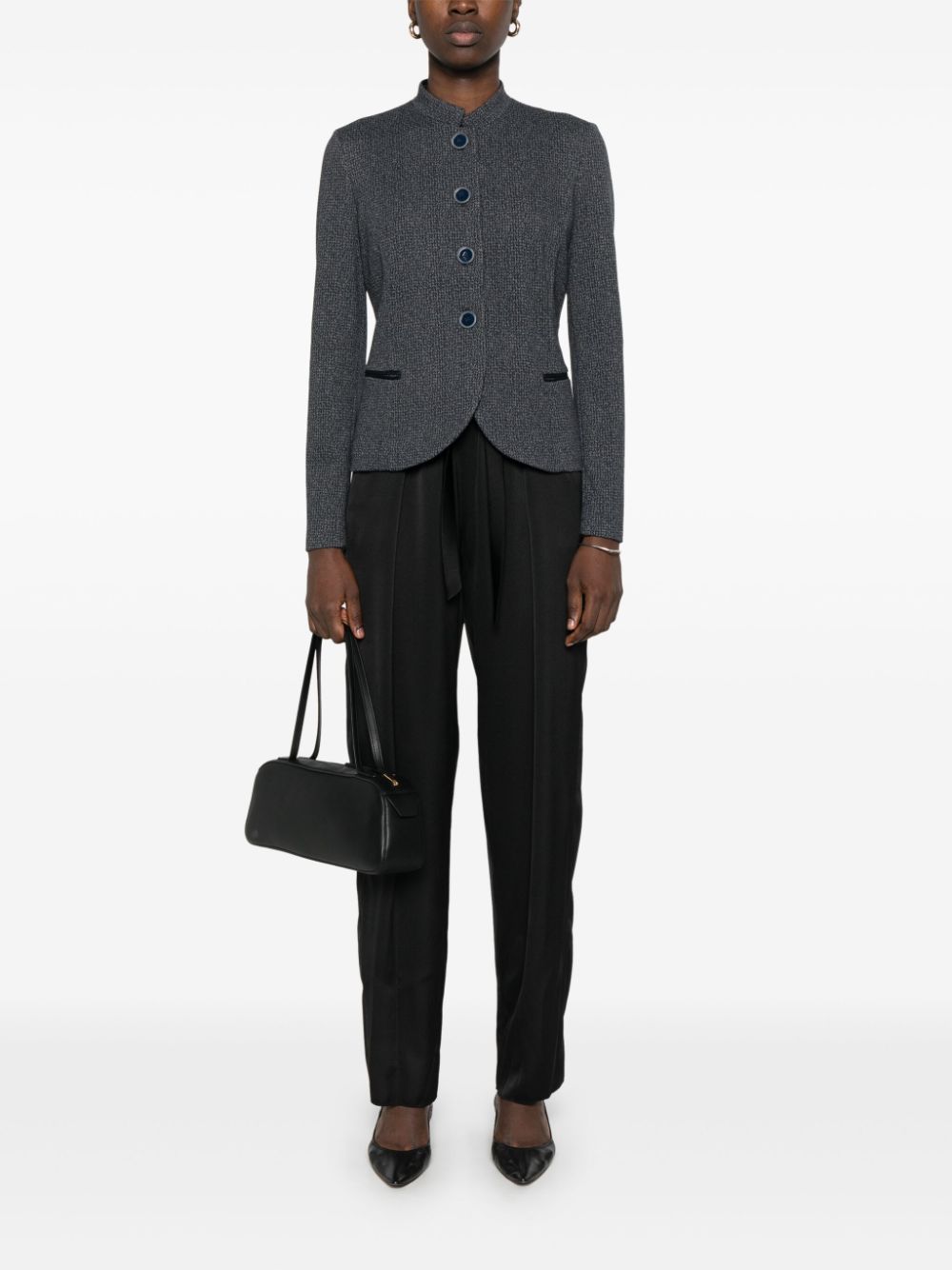 Emporio Armani Blue Jacquard Stretch Blazer image 2