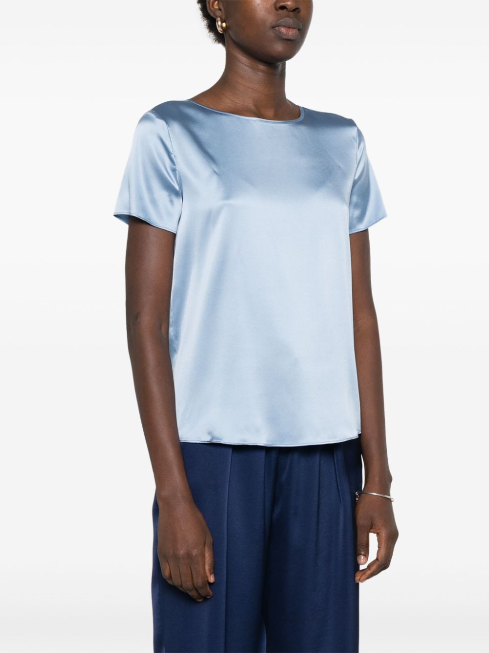 Emporio Armani Sky Blue Stretch Silk Satin Top image 1