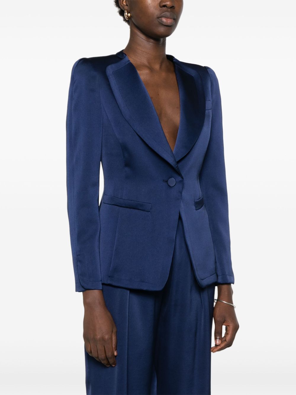 Emporio Armani Blue Stretch Satin Weave Jacket image 2