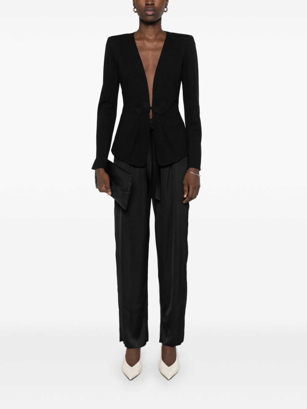 Emporio Armani Black Jersey Blazer with Appliqué Detail image 1