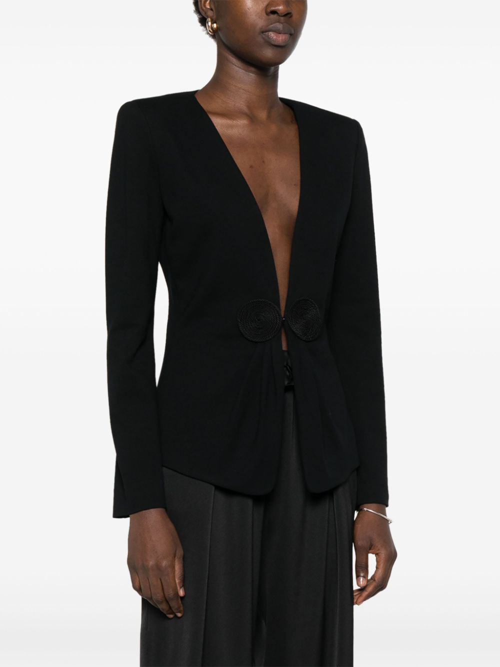 Emporio Armani Black Jersey Blazer with Appliqué Detail image 4