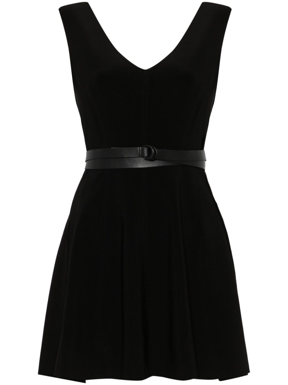 Norma Kamali Black Stretch V-Neck Sleeveless Belted Dress image 0