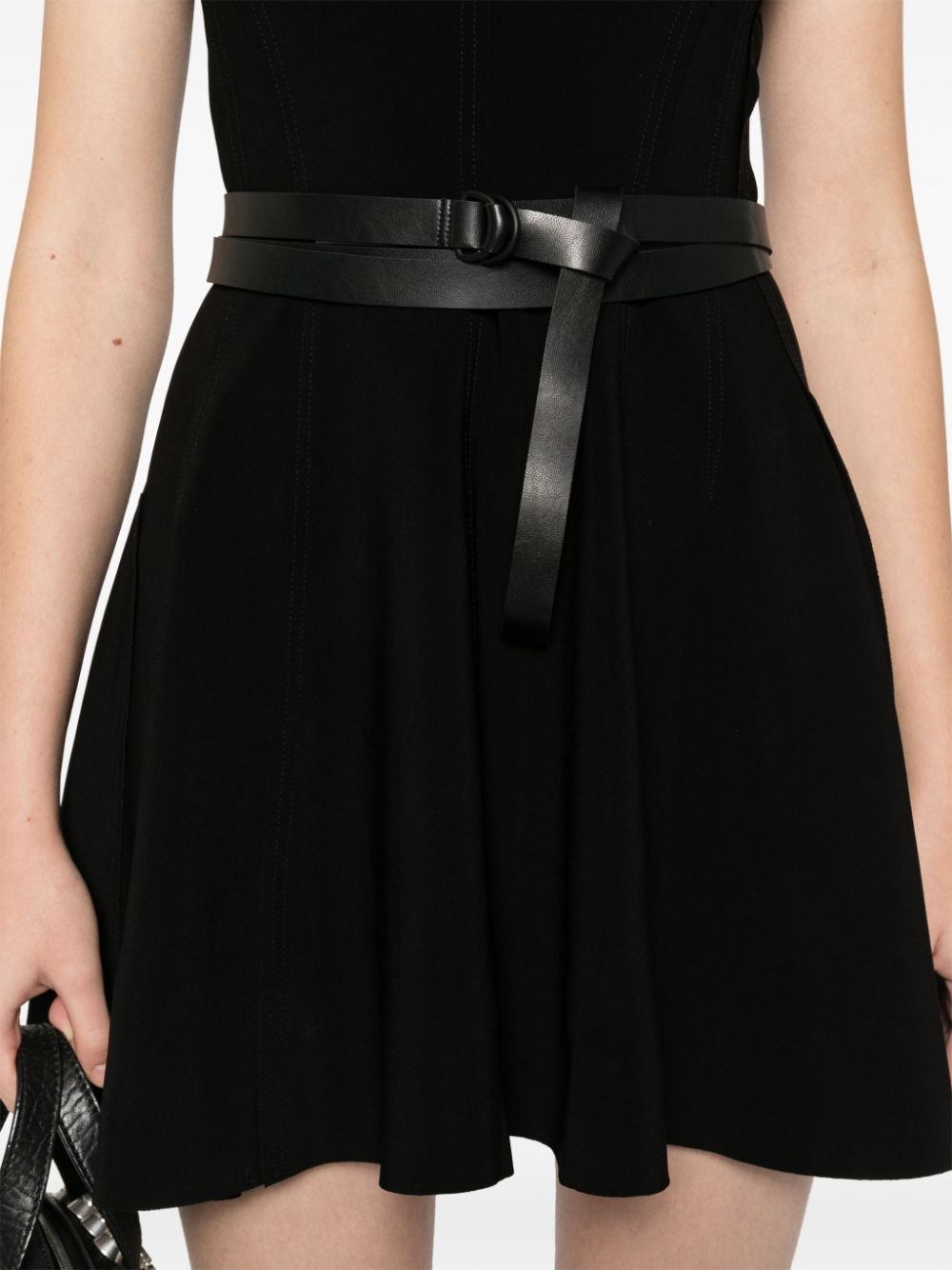 Norma Kamali Black Stretch V-Neck Sleeveless Belted Dress image 1