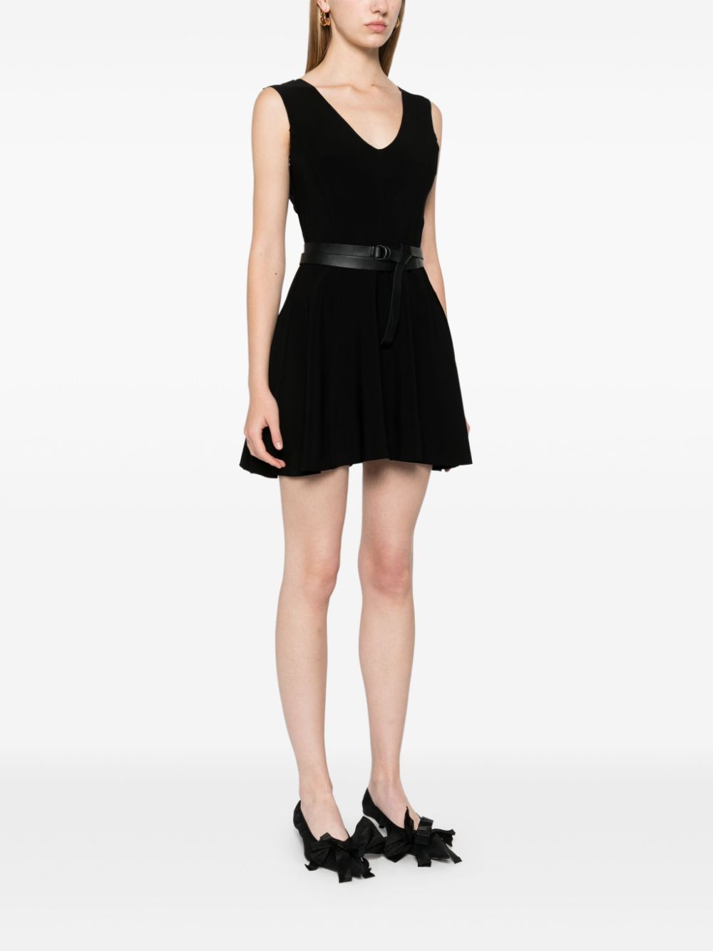 Norma Kamali Black Stretch V-Neck Sleeveless Belted Dress image 3