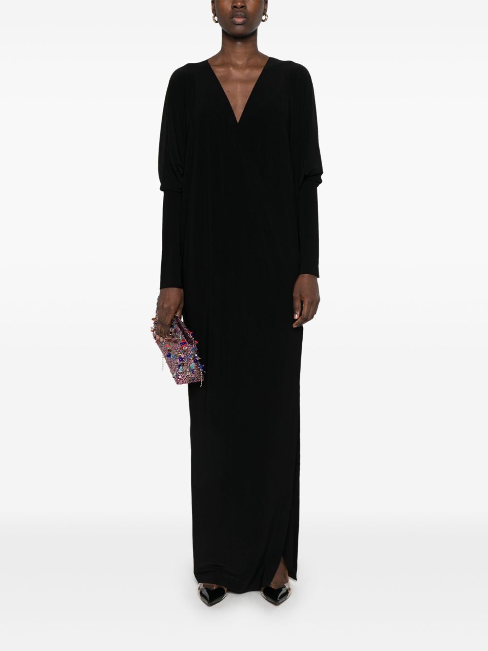 Norma Kamali Black Wrap Dress with Plunging Neckline image 3