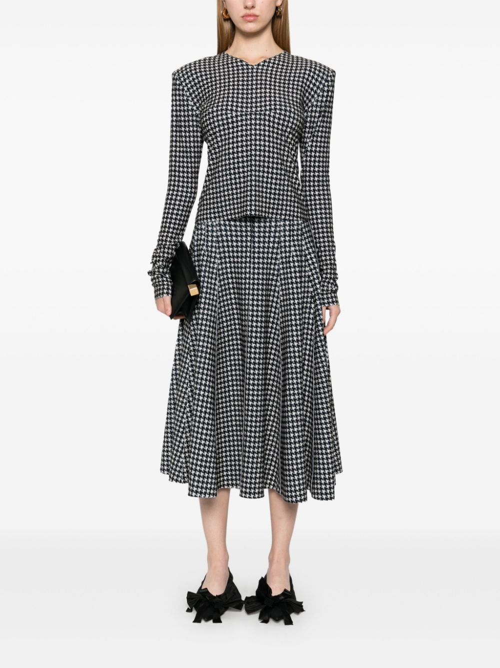 Norma Kamali Houndstooth A-Line Skirt - Black image 4