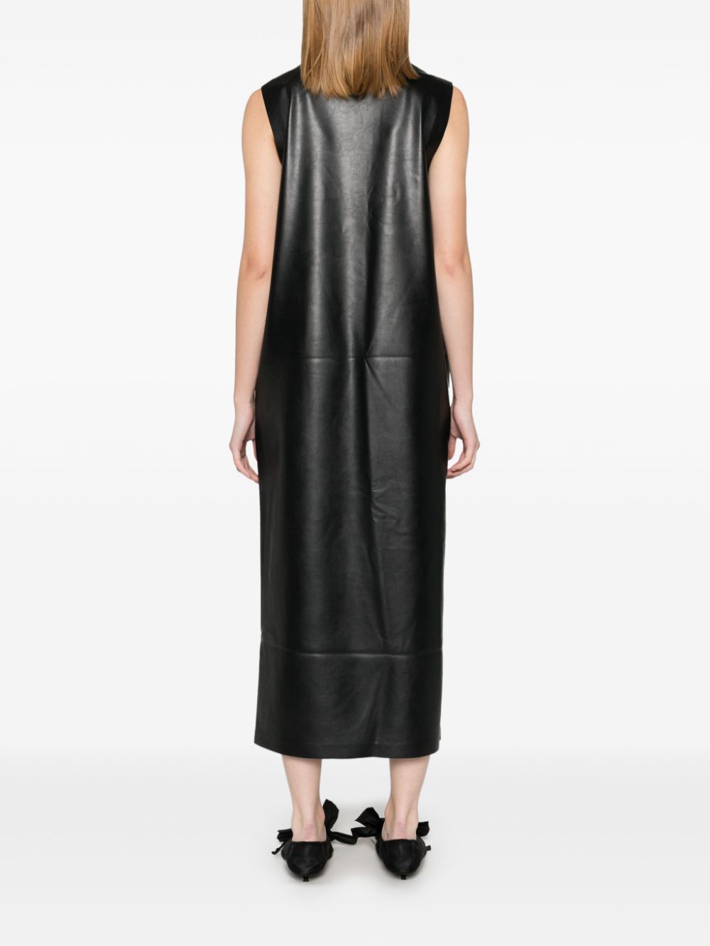 Norma Kamali Sleeveless Faux Leather Midi Dress with Side Slit - Black image 1