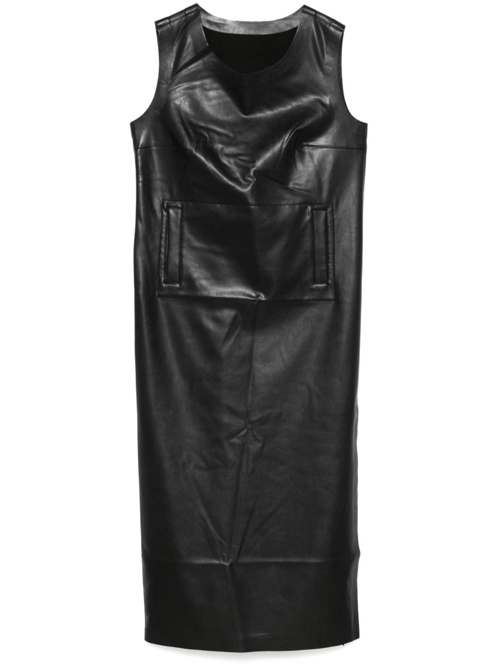 Norma Kamali Sleeveless Faux Leather Midi Dress with Side Slit - Black image 0