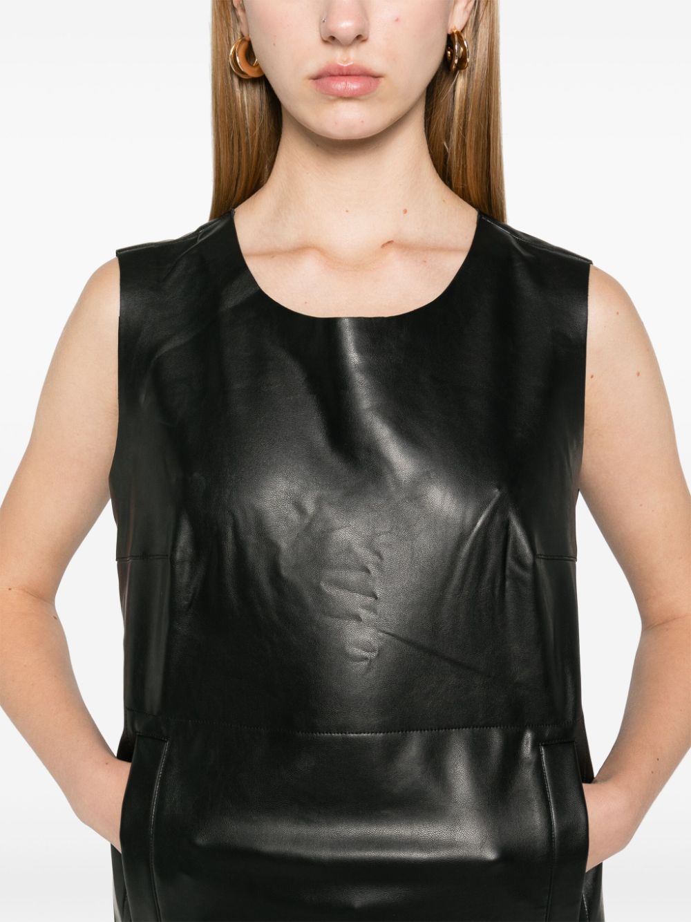 Norma Kamali Sleeveless Faux Leather Midi Dress with Side Slit - Black image 2