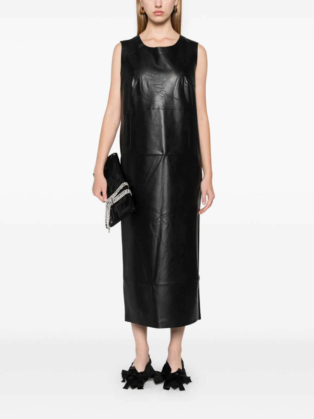 Norma Kamali Sleeveless Faux Leather Midi Dress with Side Slit - Black image 3