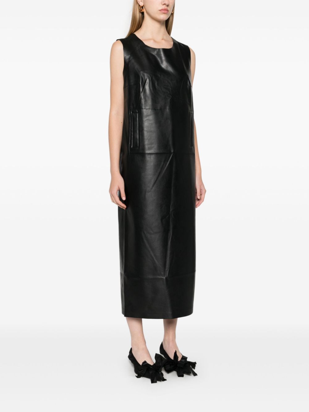 Norma Kamali Sleeveless Faux Leather Midi Dress with Side Slit - Black image 4