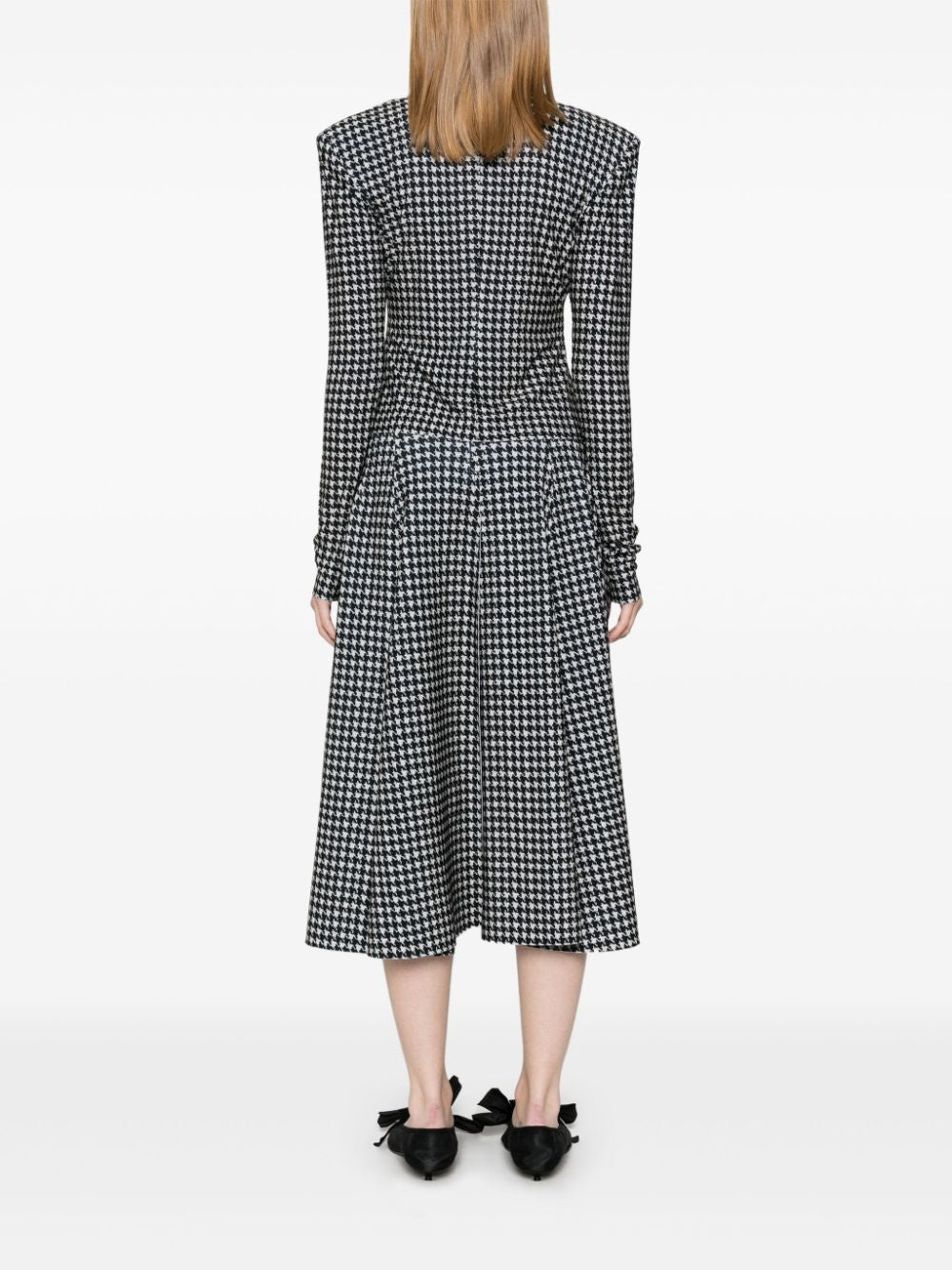 Norma Kamali Houndstooth Long Sleeve V-Neck Dress image 1