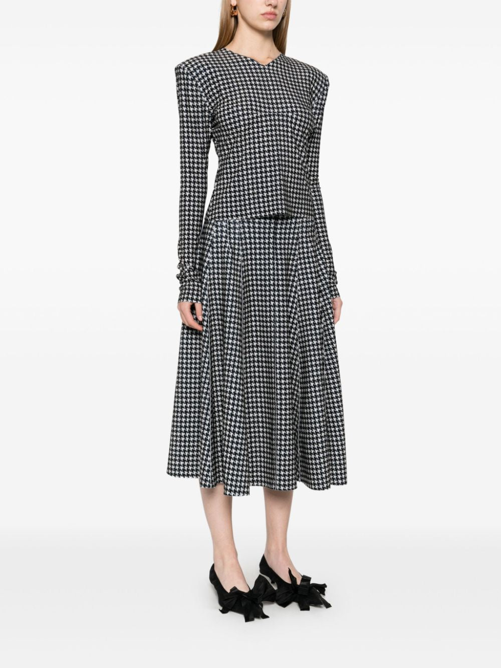 Norma Kamali Houndstooth Long Sleeve V-Neck Dress image 2