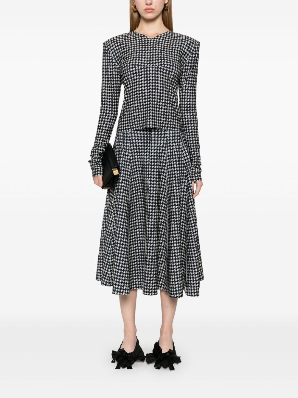 Norma Kamali Houndstooth Long Sleeve V-Neck Dress image 3