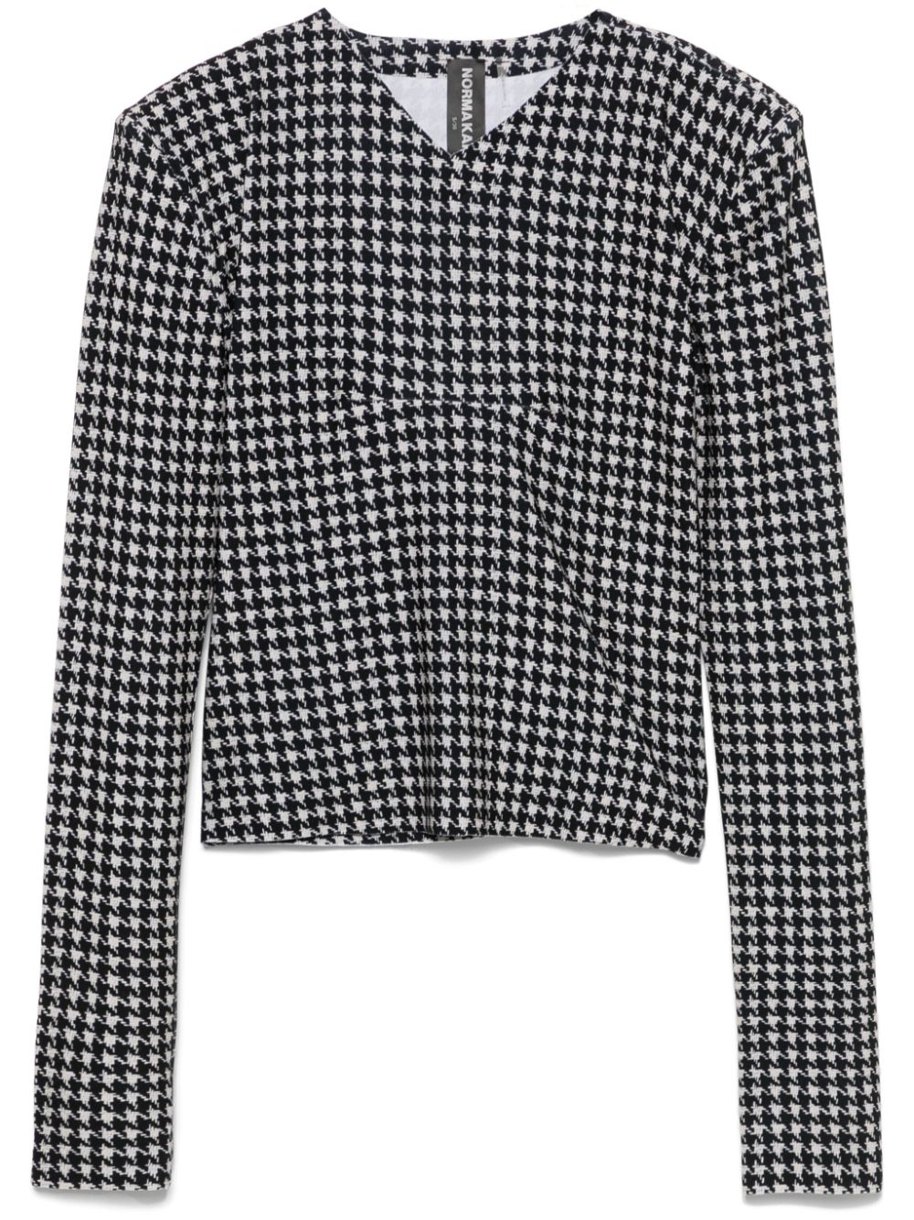 Norma Kamali Houndstooth Long Sleeve V-Neck Dress image 0