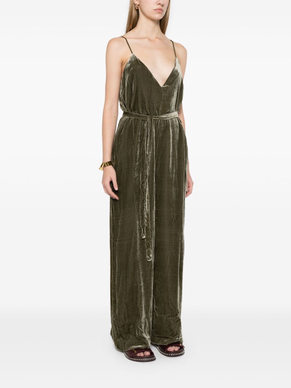 Sleekeo GOLD HAWK Moss Green Velvet Palazzo Dress image 1