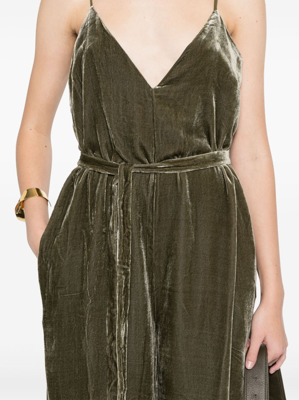 Sleekeo GOLD HAWK Moss Green Velvet Palazzo Dress image 2