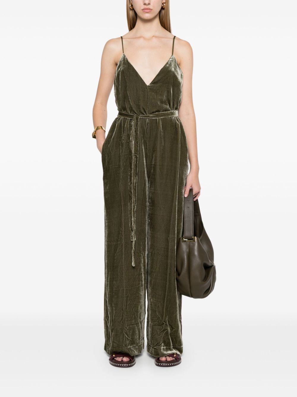 Sleekeo GOLD HAWK Moss Green Velvet Palazzo Dress image 3