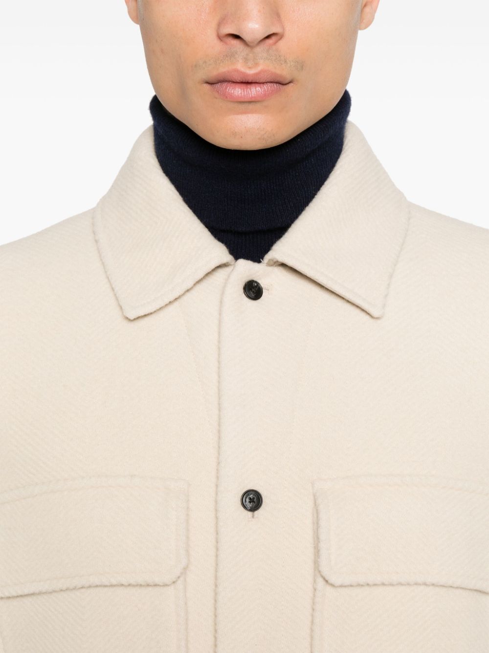 Emporio Armani White Herringbone Wool Jacket image 1