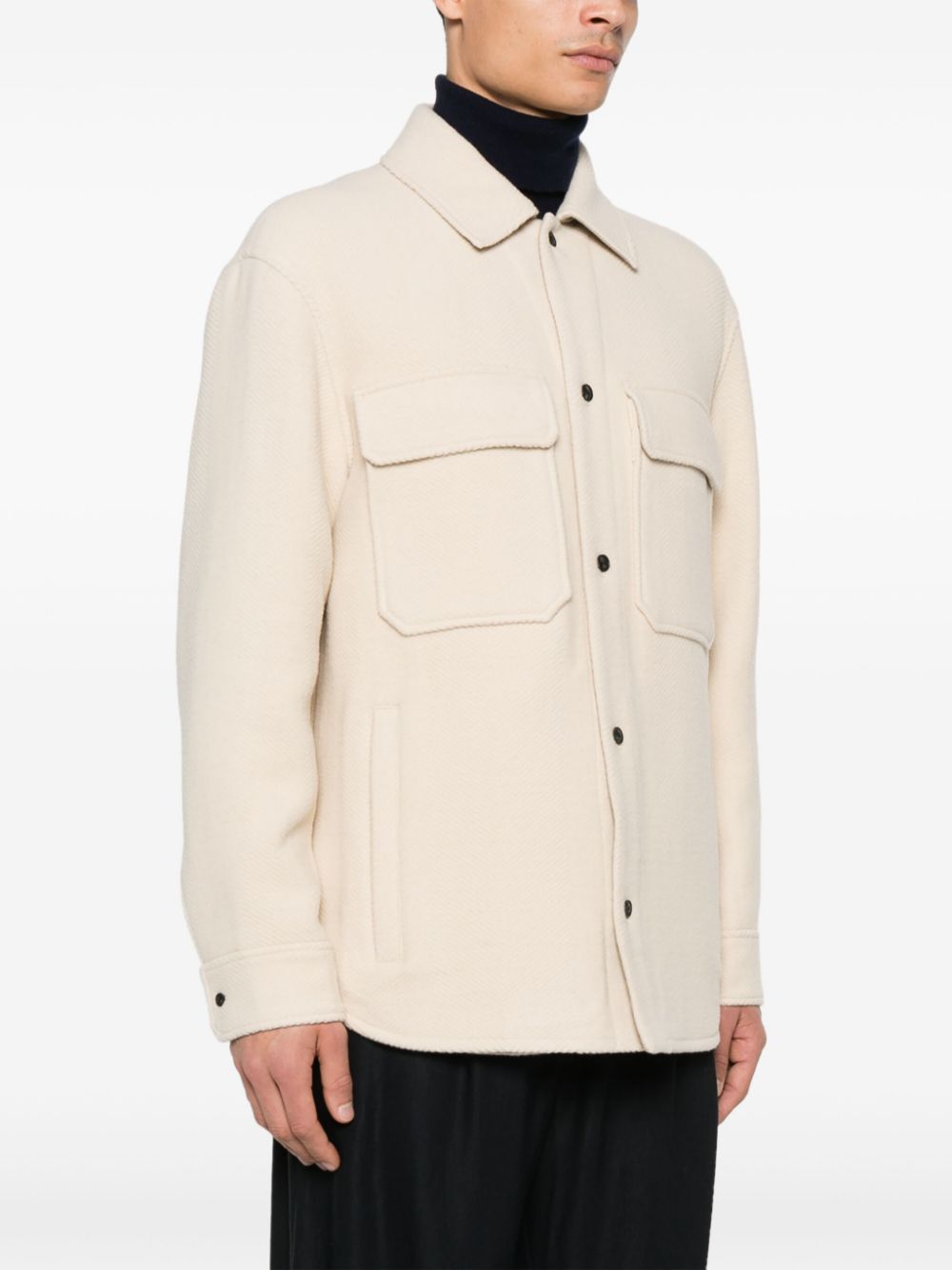 Emporio Armani White Herringbone Wool Jacket image 3