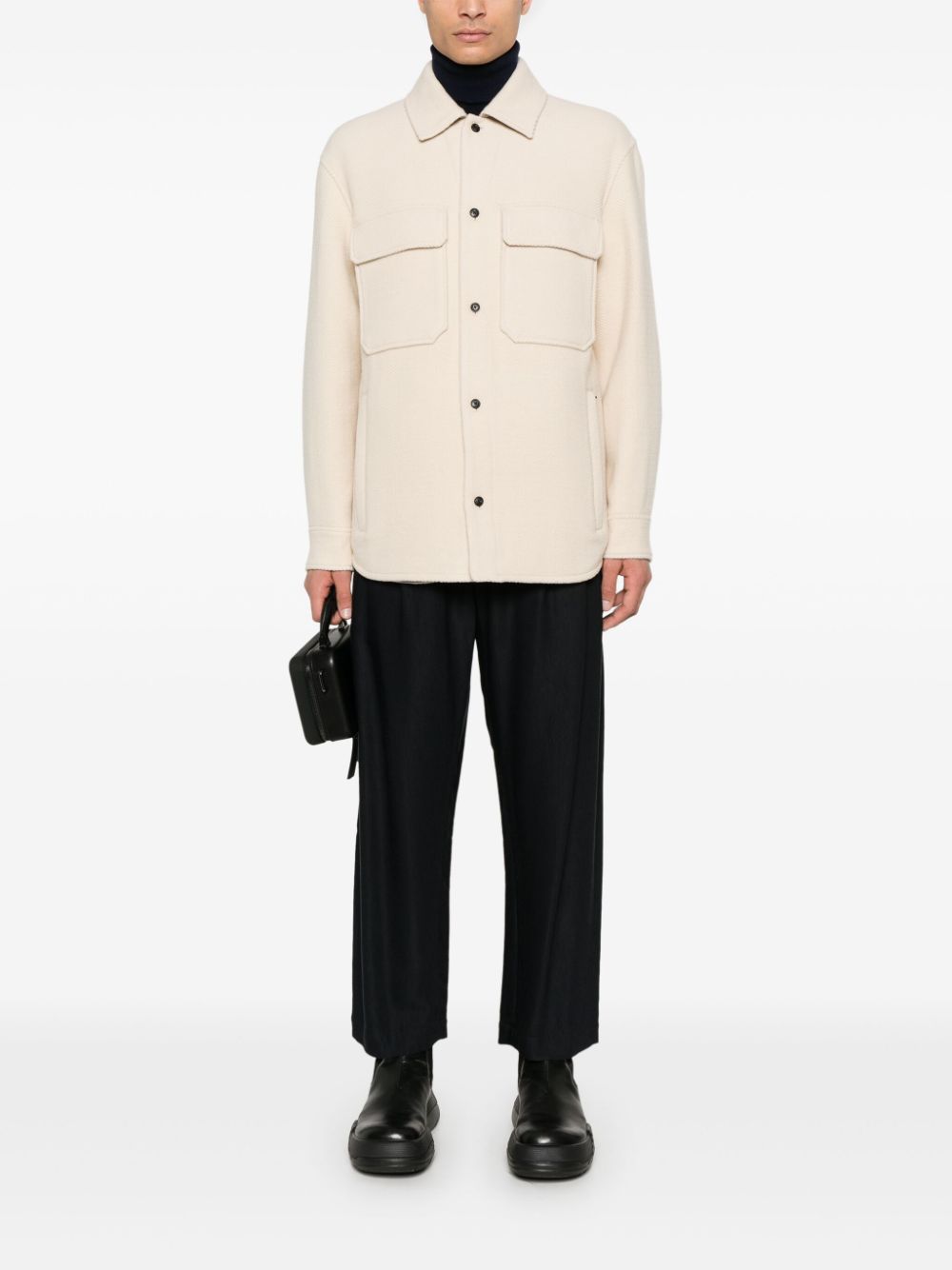 Emporio Armani White Herringbone Wool Jacket image 4