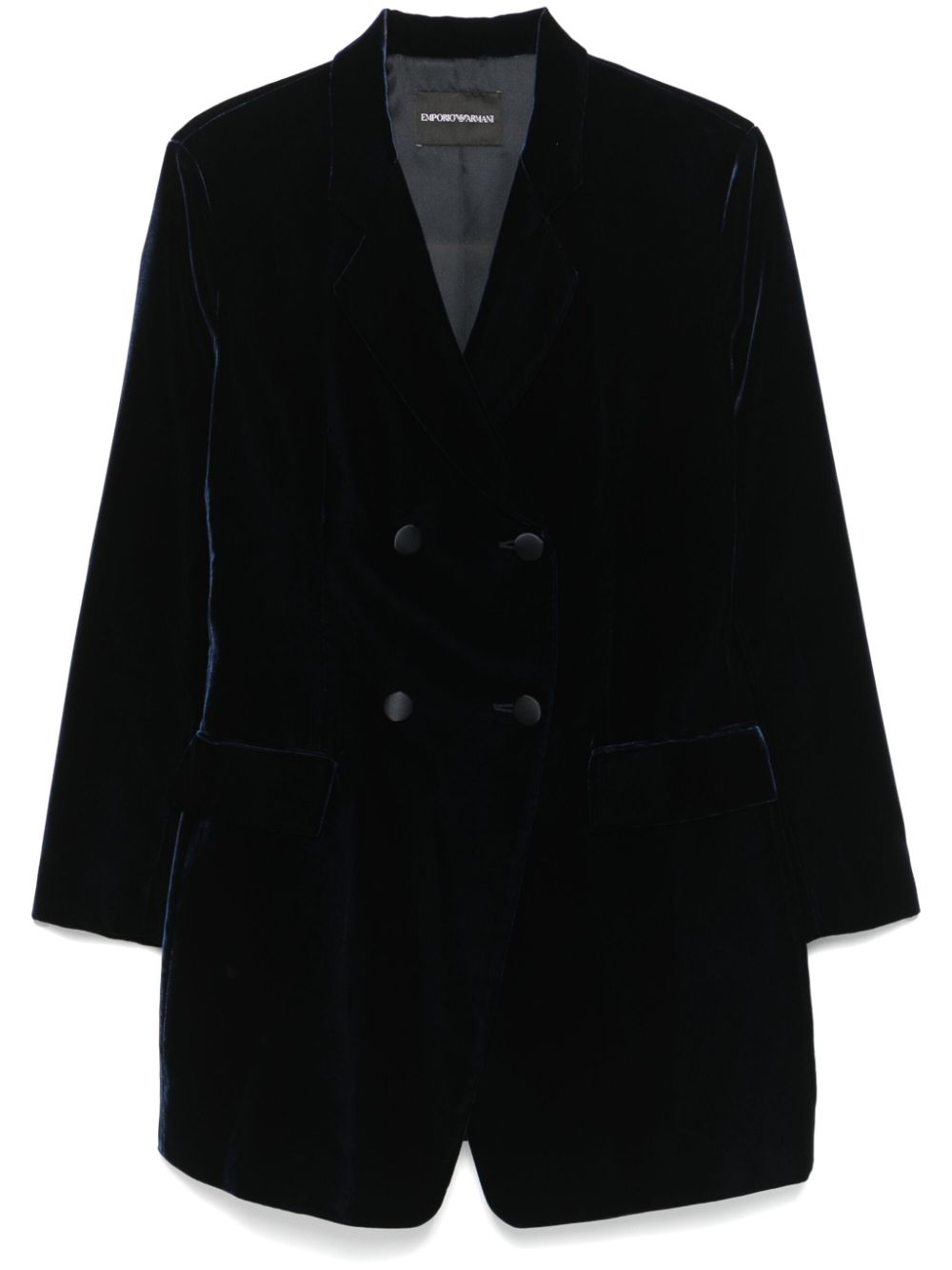 Emporio Armani Midnight Blue Velvet Double-Breasted Jacket image 0