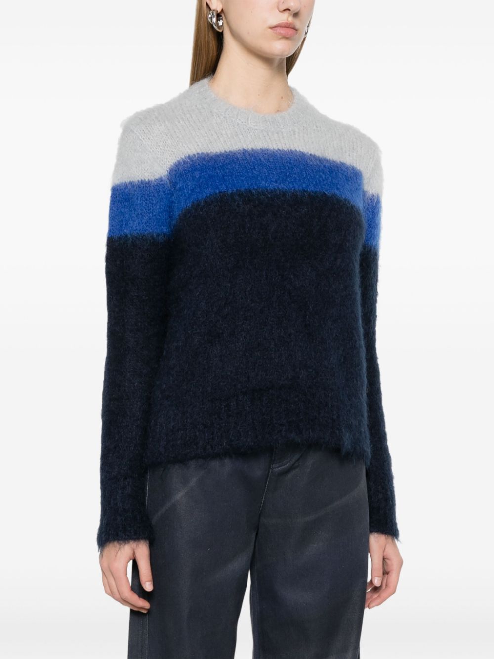 Emporio Armani Blue Mohair Blend Striped Sweater image 1