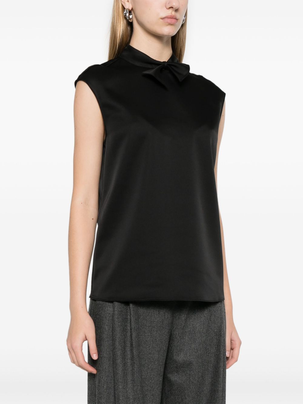 Emporio Armani Sleeveless Knot Detail Satin Top - Black image 2